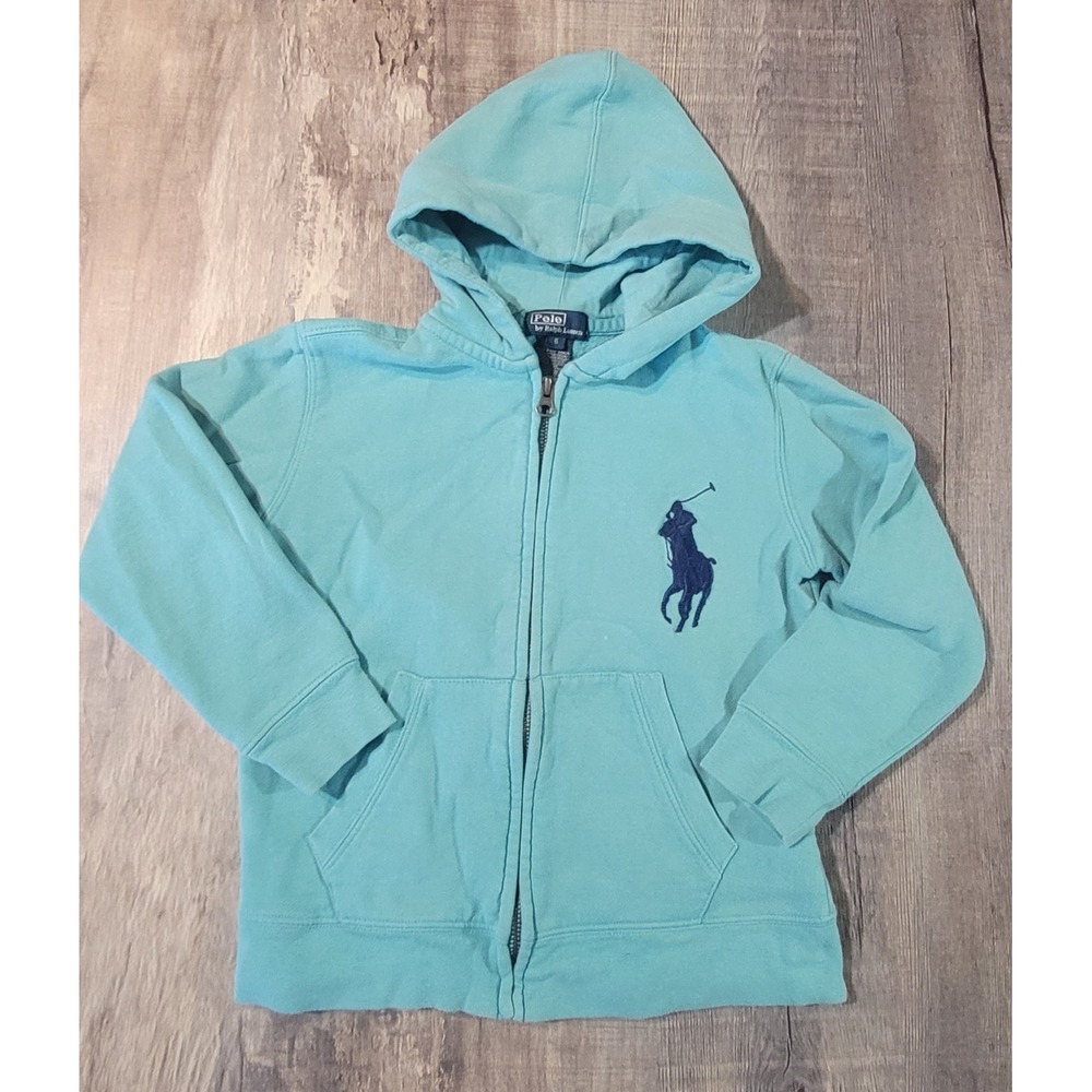 Polo Ralph‎ Lauren Full Zip Hoodie Youth Boys Size 6 Big Pony Teal Euc